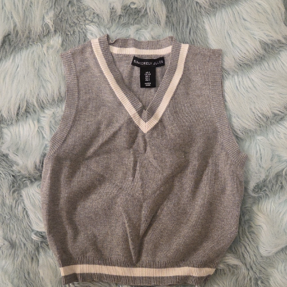 Sincerely Jules Charcoal and Cream V-Neck Sweater Vest